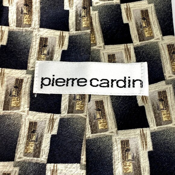 Pierre Cardin Vintage 60s Black Gold Geometric 100% Silk Men's Dress Neck Tie - Picture 2 of 9